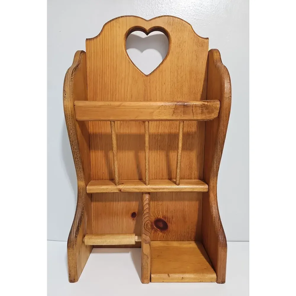 Vintage Wooden Bathroom Wall Organizer Heart Toilet Paper Holder Magazine Rack
